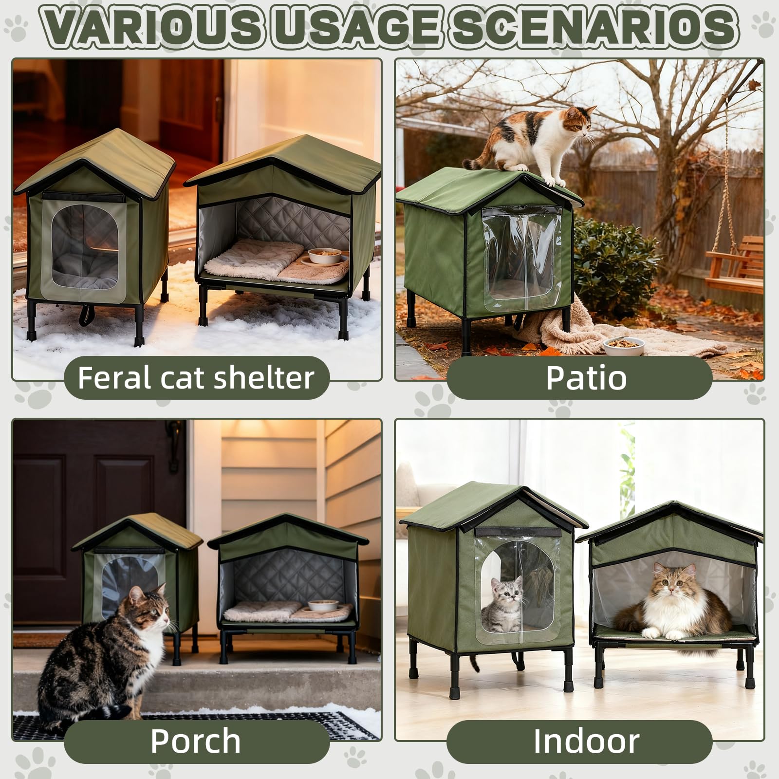Seeloowy cat house multi-exits detachable-curtain enhances safety and escape options
