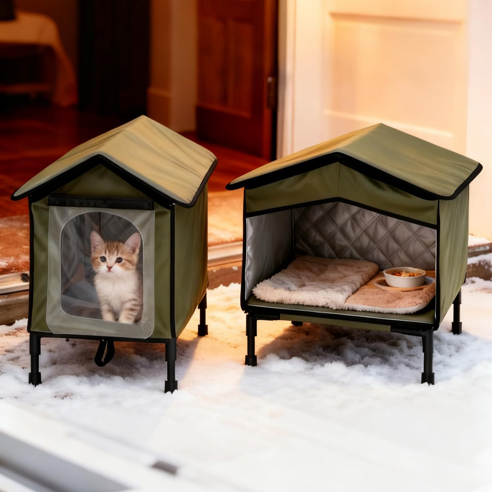 Seeloowy outdoor cat house waterproof-oxford fabrics shield rain and wind