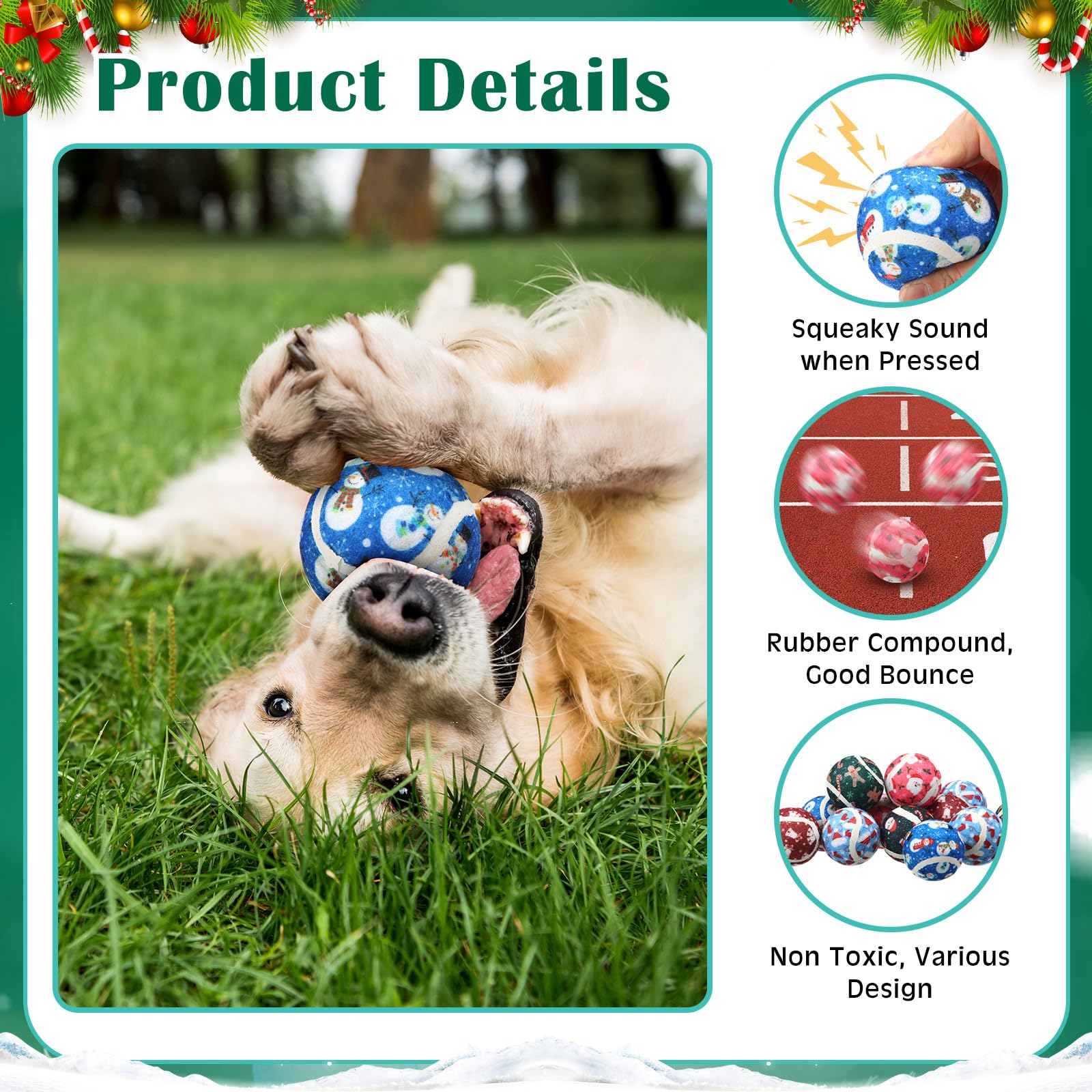 Seenelling dog squeaky ball snowman style 3 durable chew toy for teething