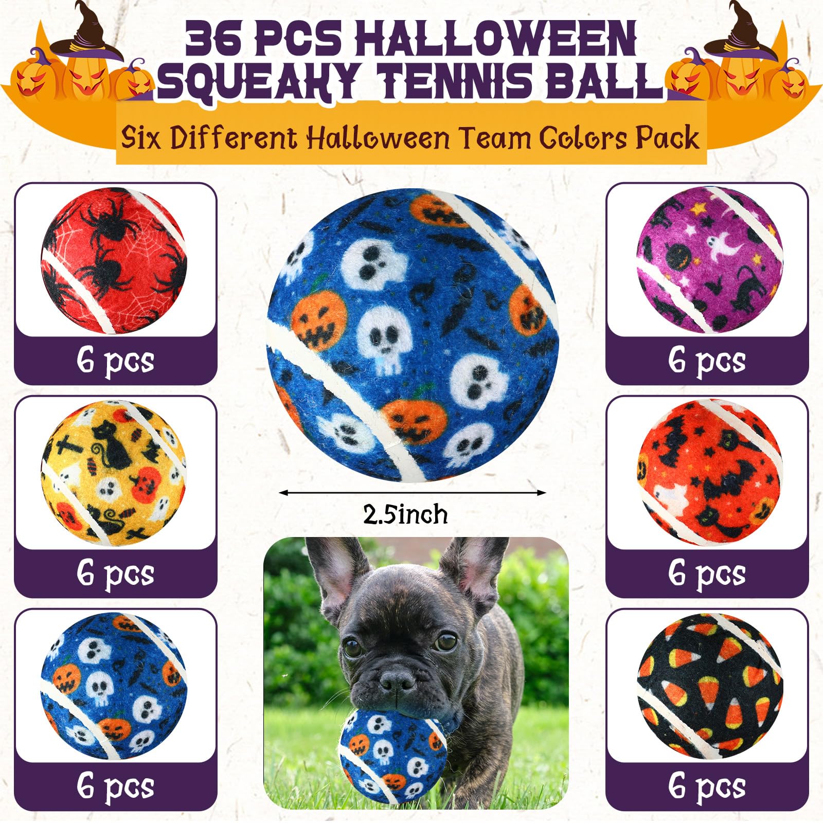 Seenelling dog squeaky tennis ball Halloween design 1 enhances outdoor fun and training.