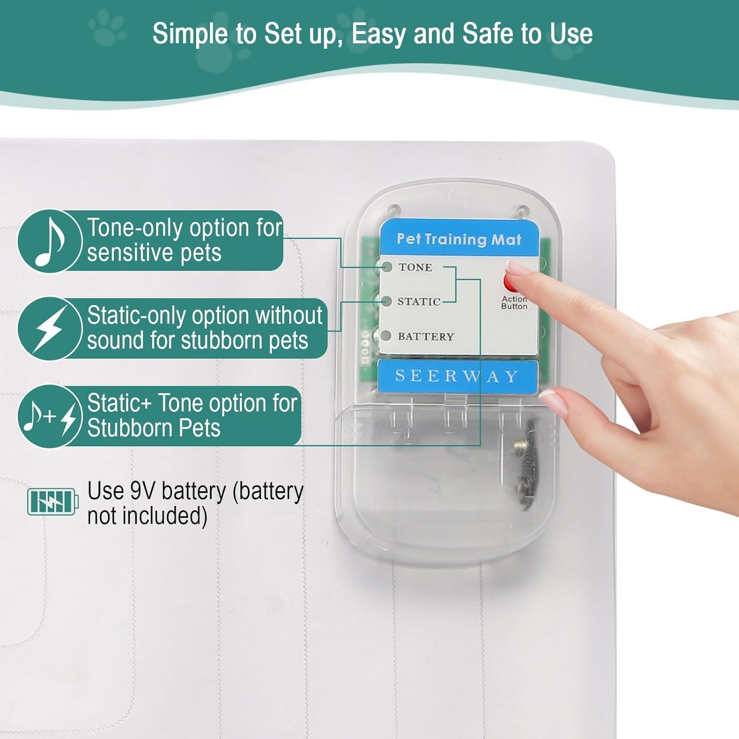 SEERWAY mat helps keep pets off the couch with a safe alert