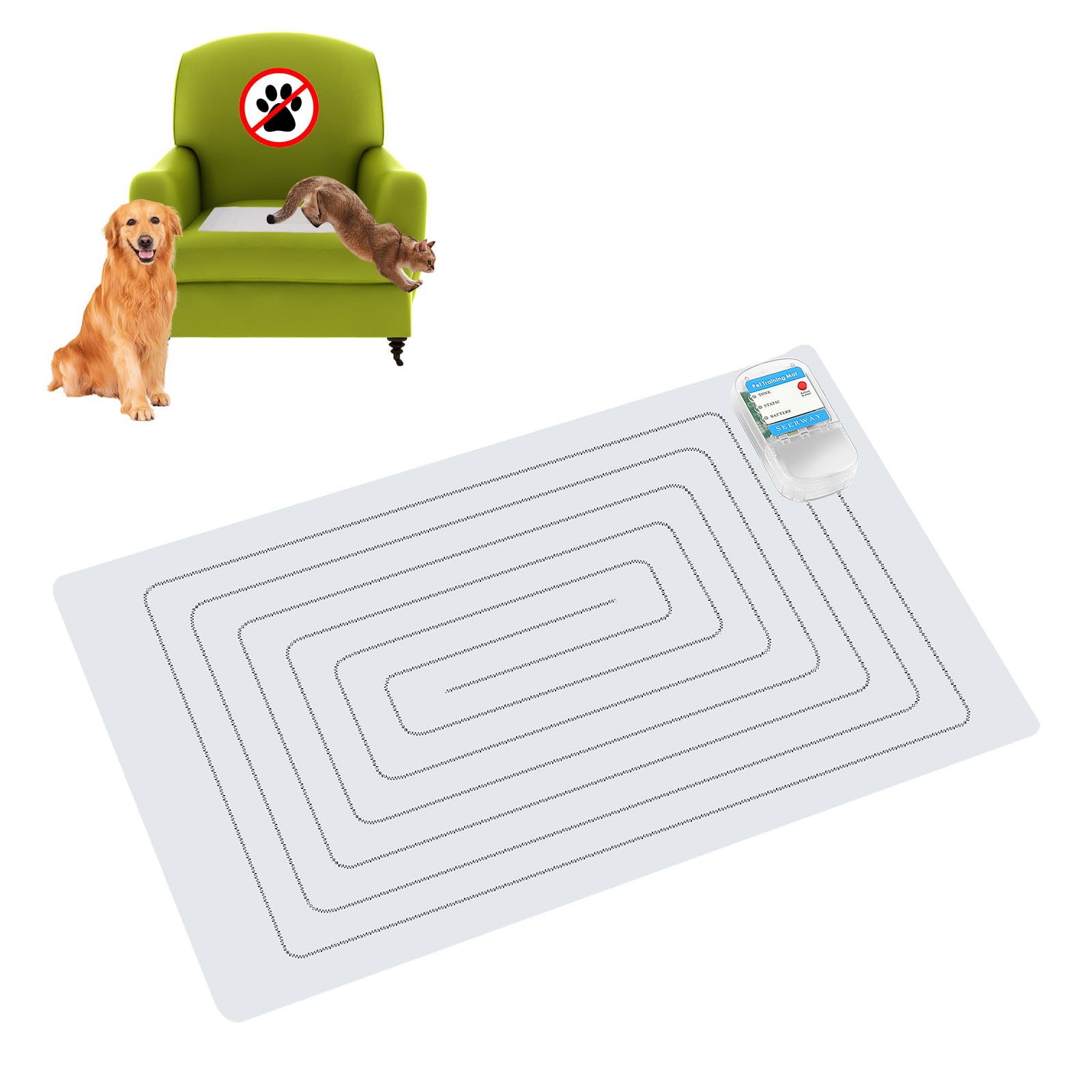SEERWAY scat mat keypad side controls demonstrate training modes for pets