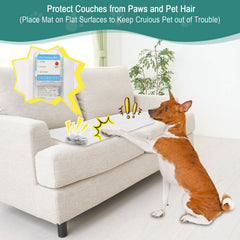 SEERWAY Scat Mat on couch edge illustrates keeping pets off furniture.