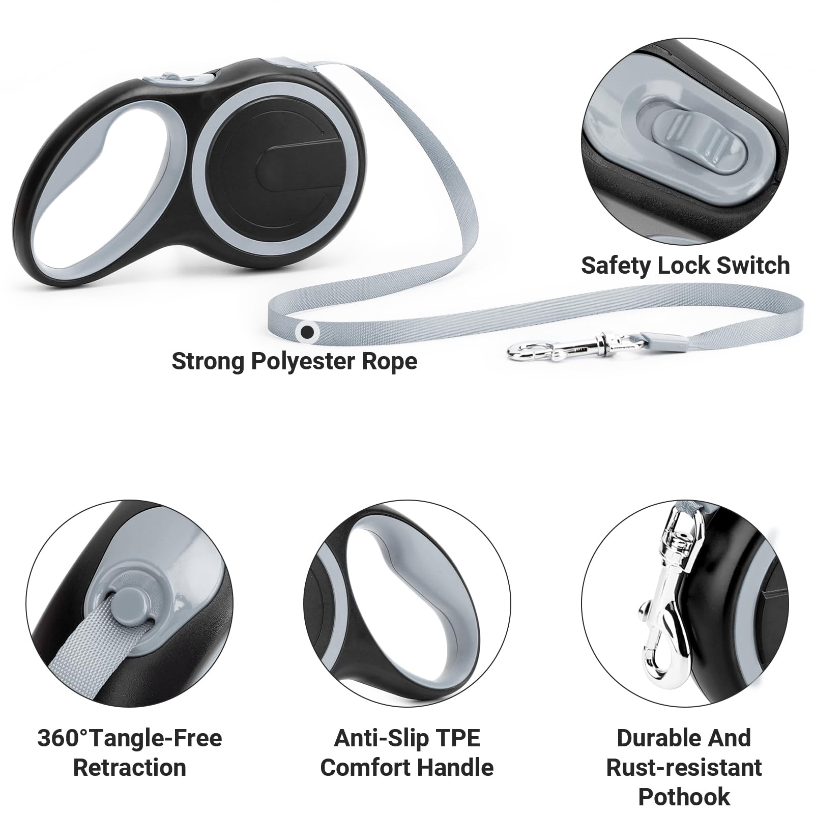 Segarty dog leash features ergonomic anti-slip handle for extended walks.