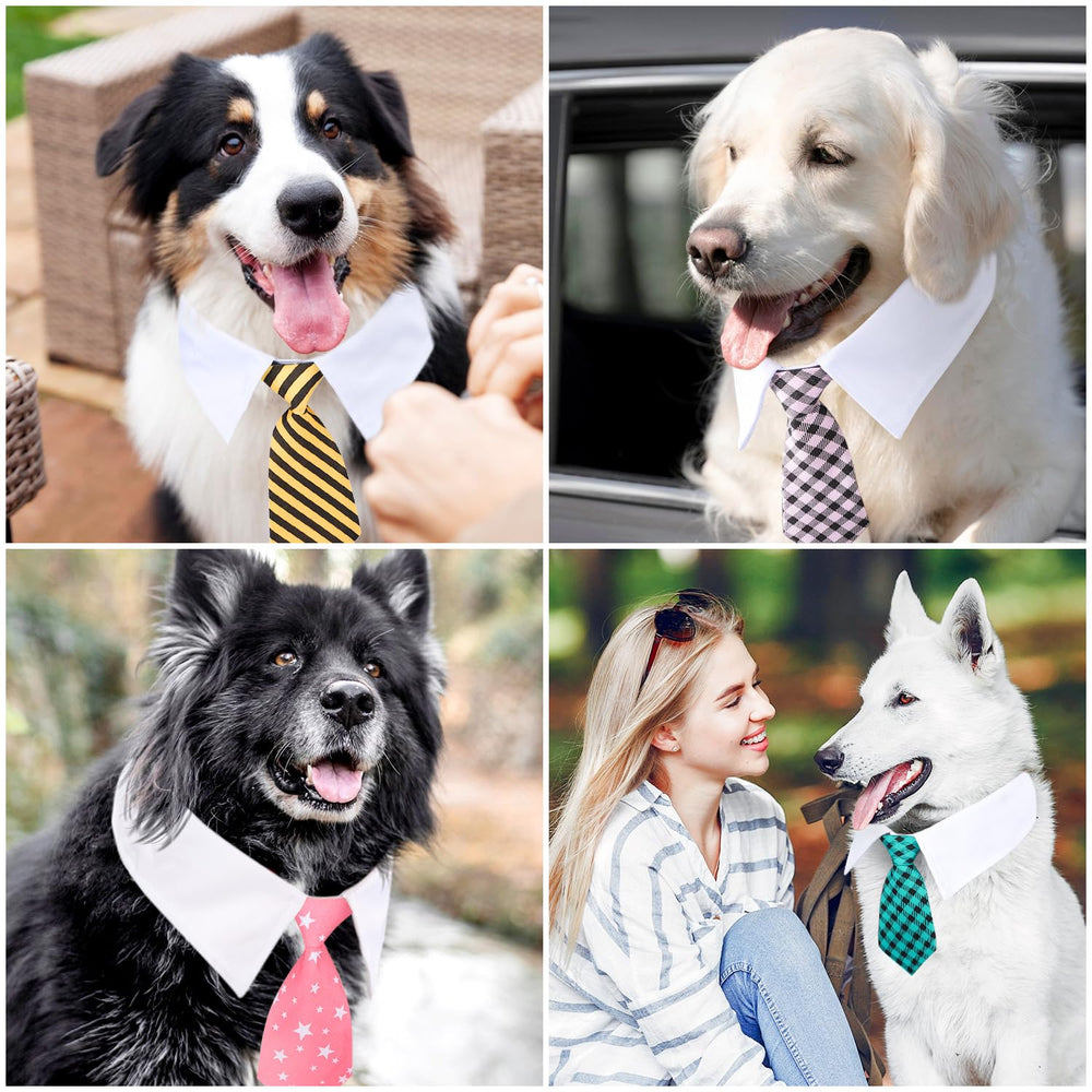 Segarty dog neck tie blue stripes versatile for grooming and photos.