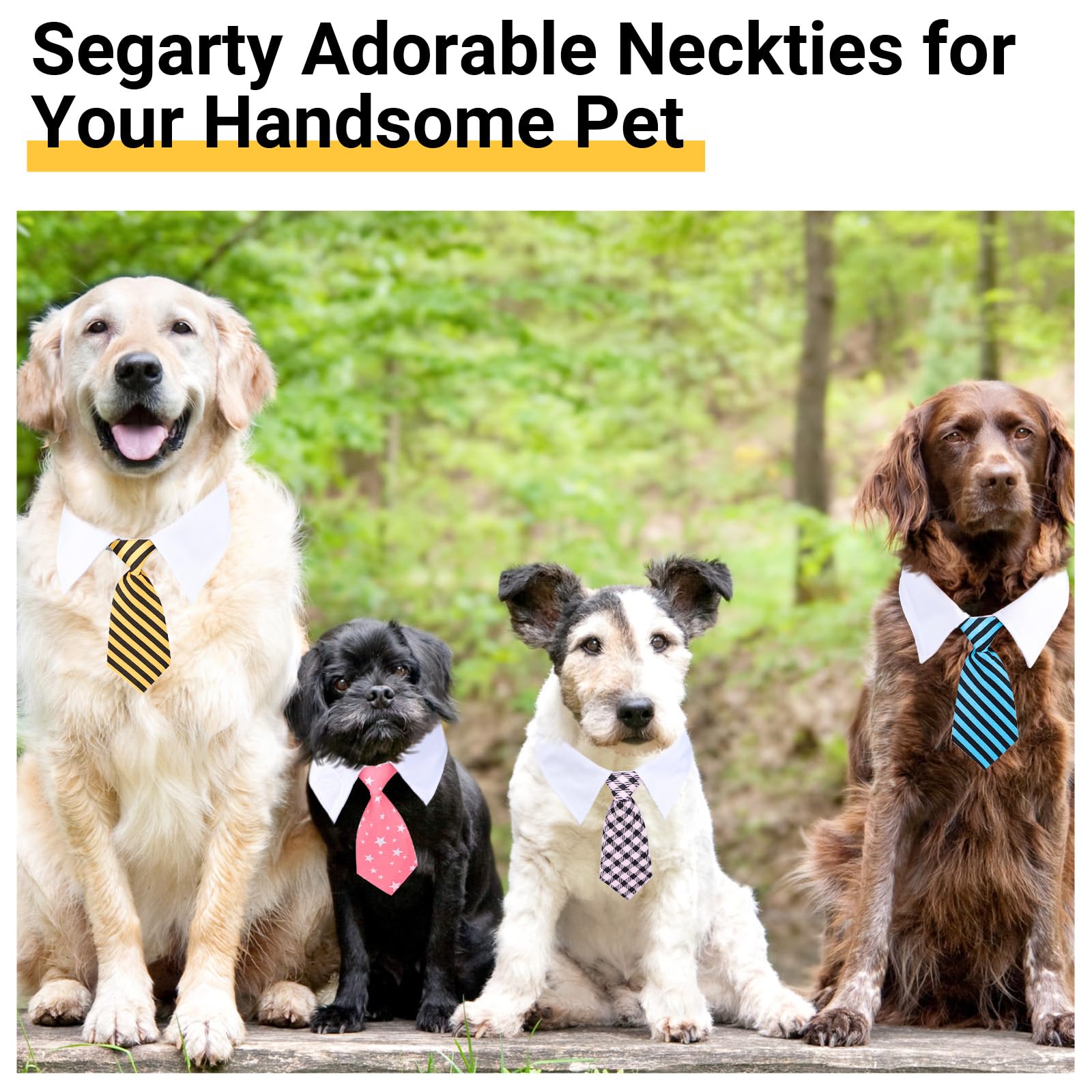 Segarty dog neck tie yellow stripes cheerful look for parties and holidays.