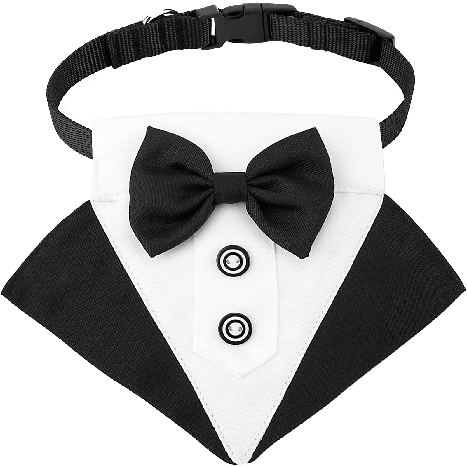 Segarty formal dog tuxedo bandana on a dog, perfect for wedding photos.