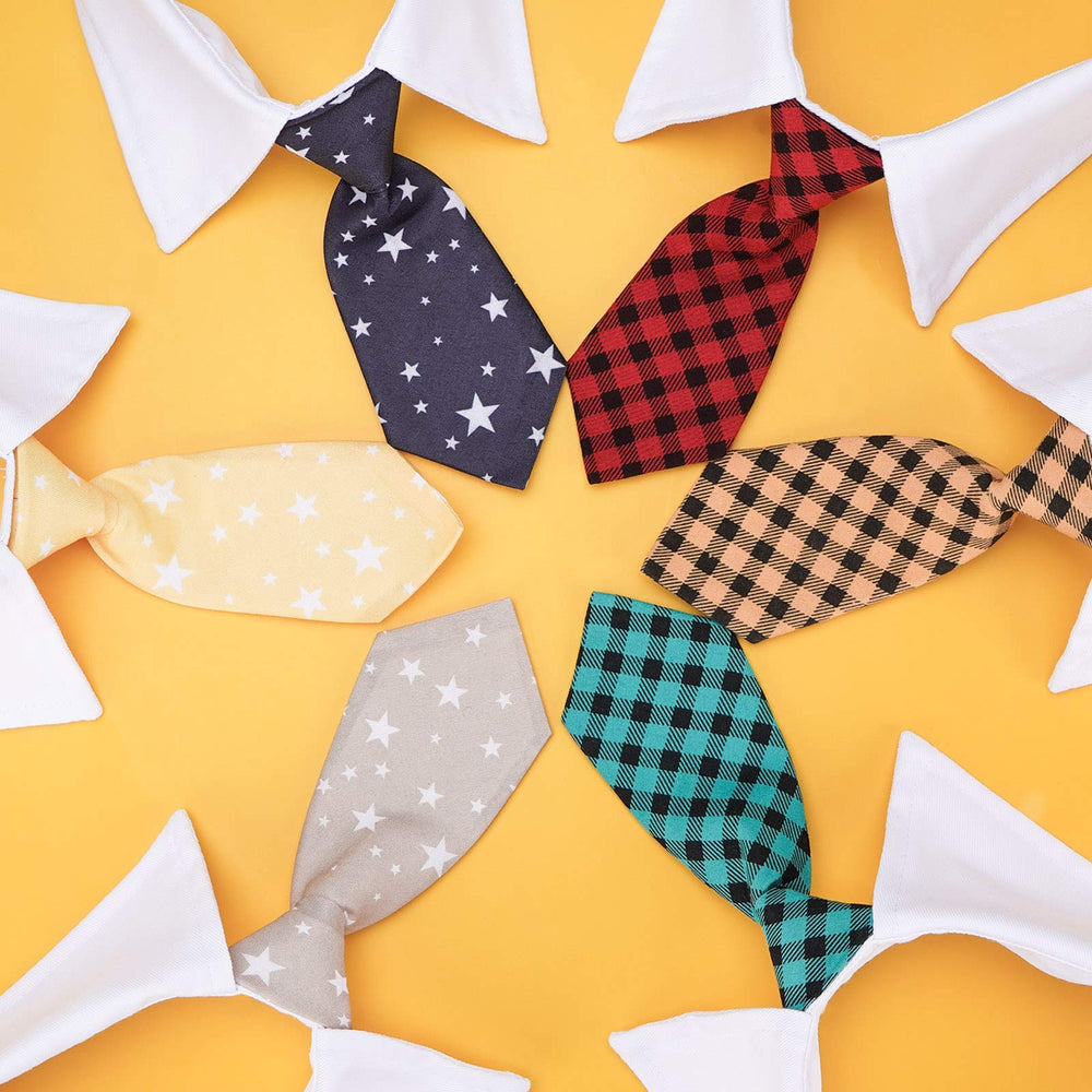 Segarty small dog tie plaid and dot patterns offer charming outfits for photoshoots