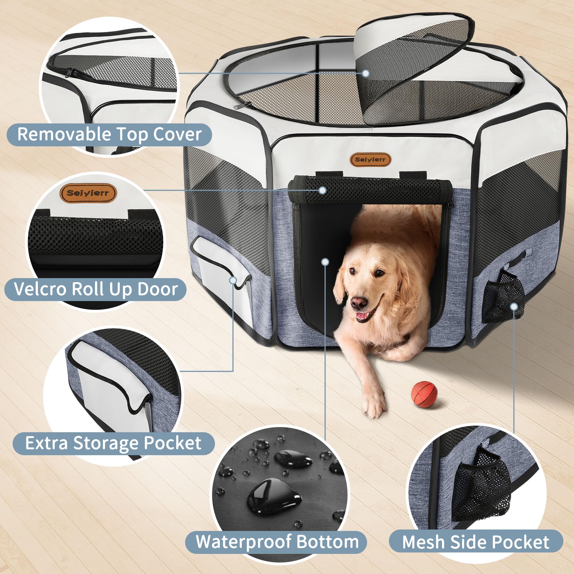 Seiyierr cat playpen all-around mesh ensures airflow and clear visibility for anxious pets.