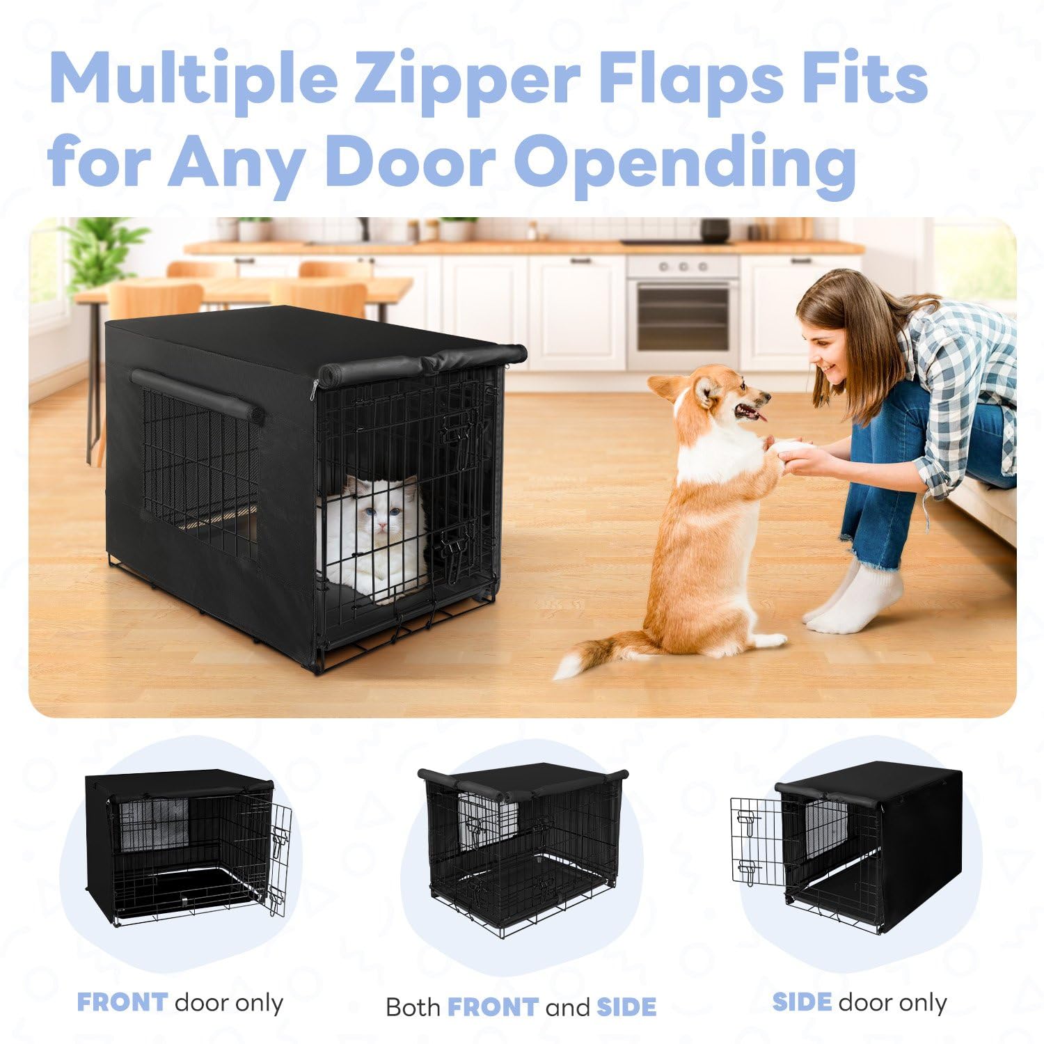 Seiyierr dog crate cover front view highlights easy access and airflow