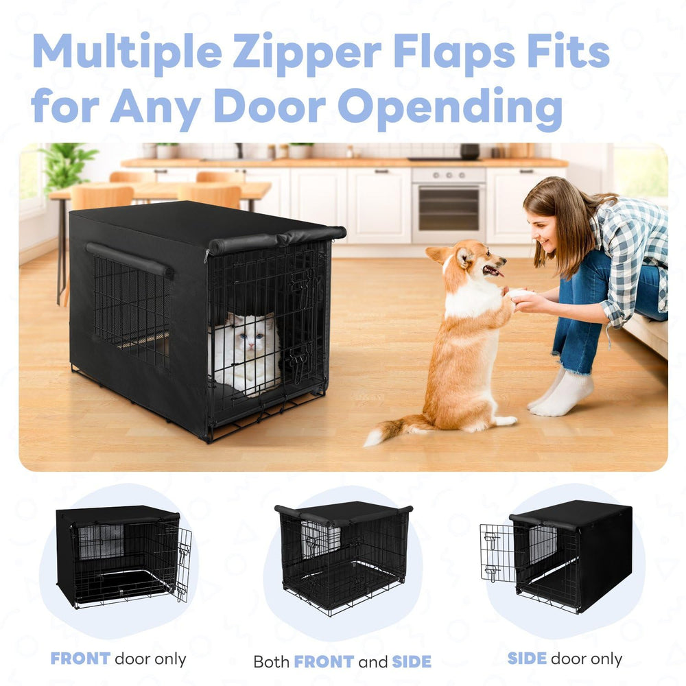 Seiyierr dog crate cover front view highlights easy access and airflow