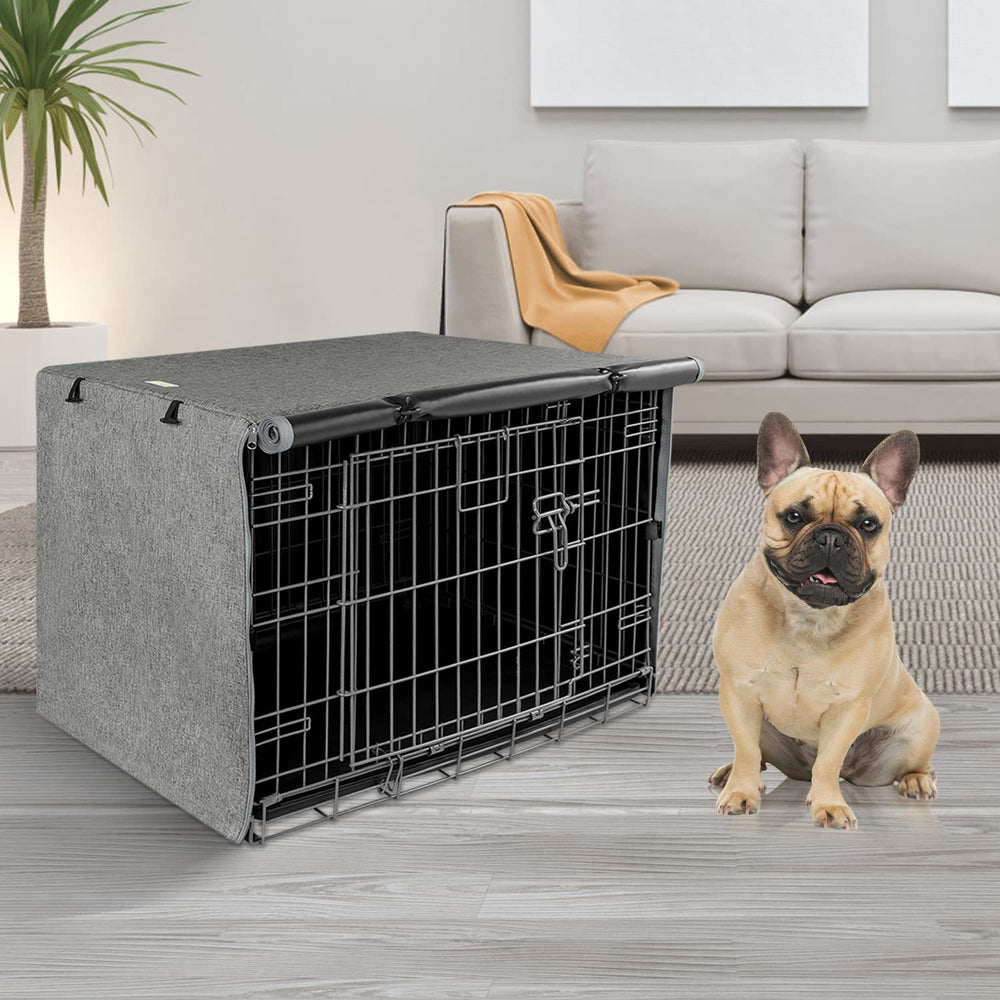 Seiyierr dog crate cover grey fabric—neutral look that blends with any space
