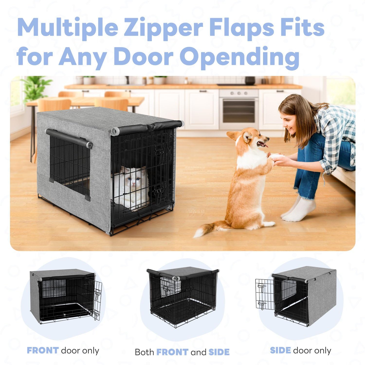 Seiyierr dog crate cover side views—easy access and ventilation for pets.
