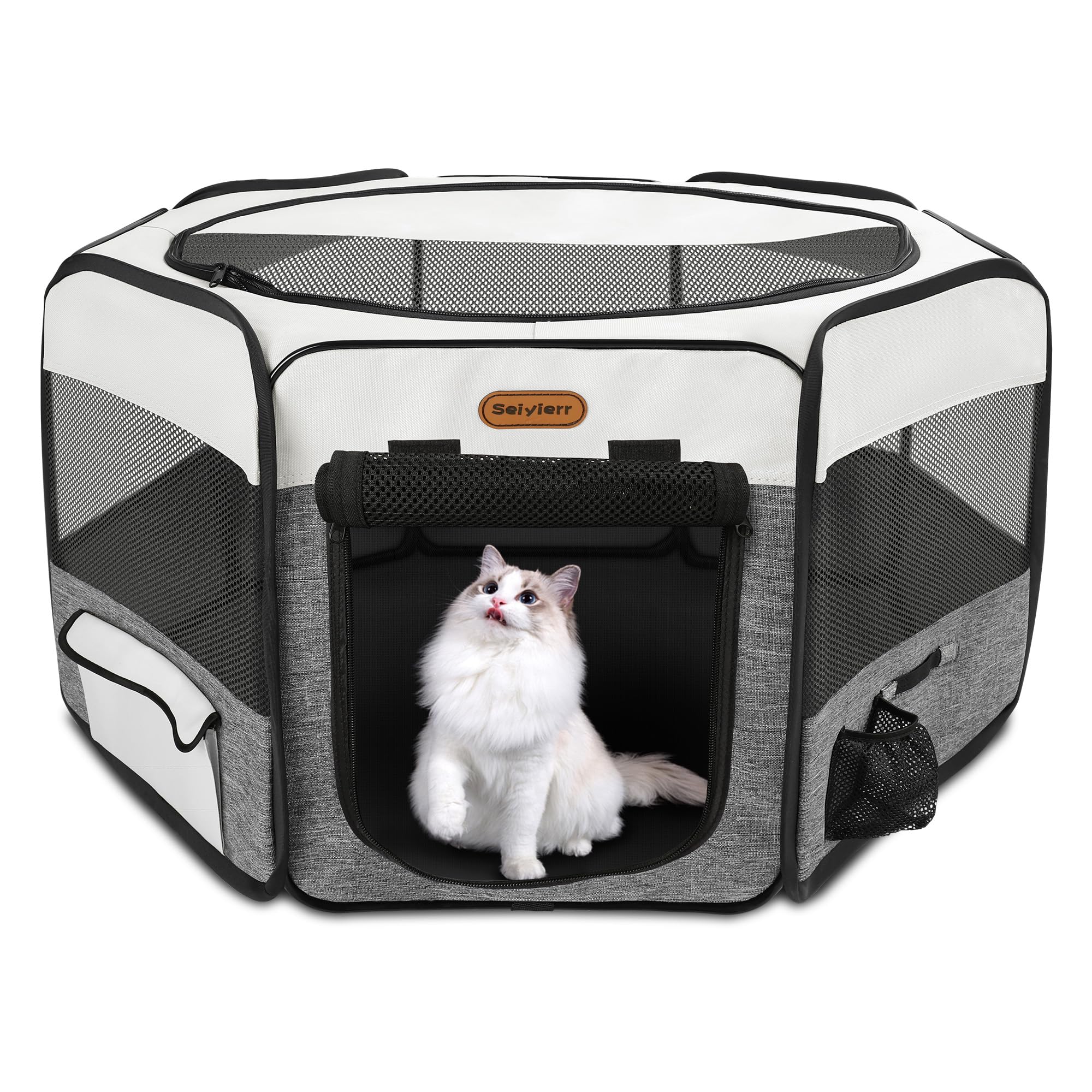 Seiyierr dog playpen assembled indoors showing spacious 59-inch interior for lounging and play
