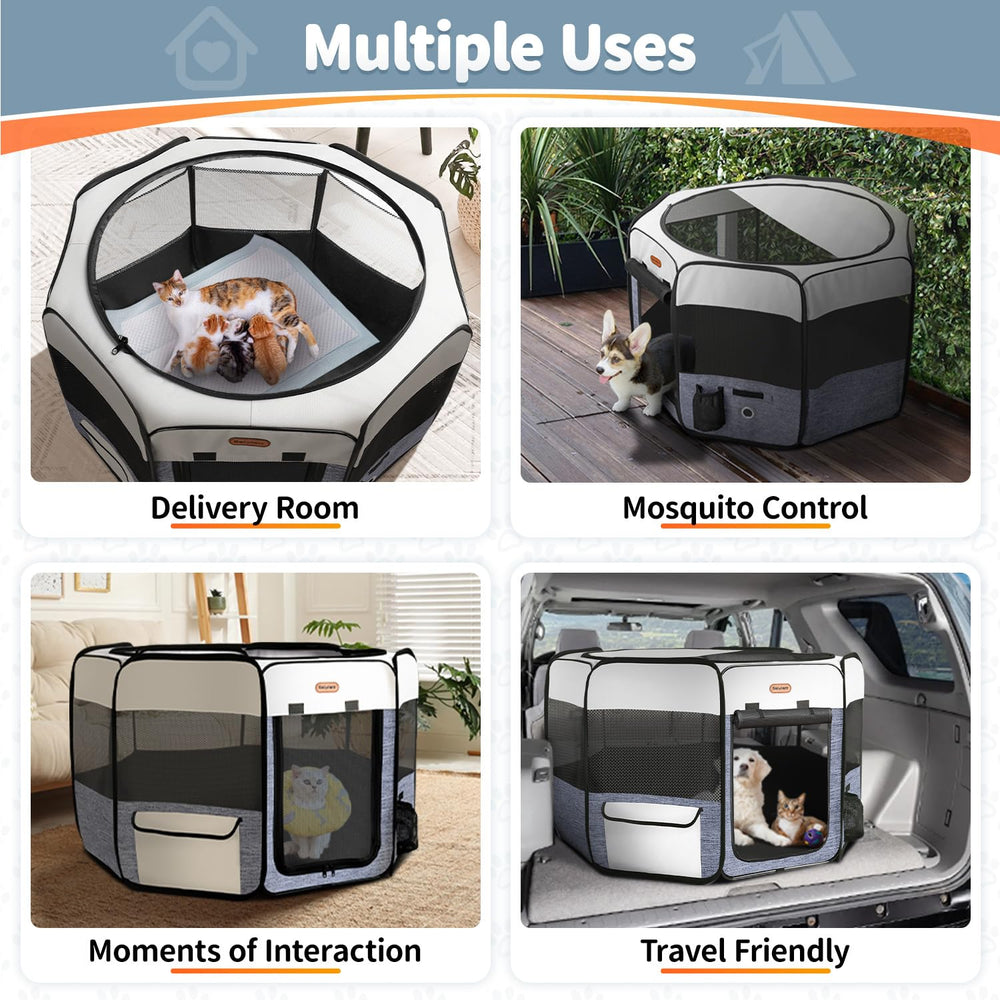 Seiyierr dog playpen breathable all-around mesh supports comfortable lounging.