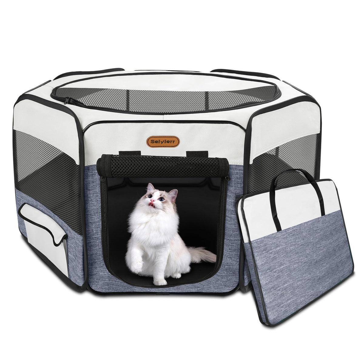 Seiyierr dog playpen foldable carrying case enables easy transport and quick setup.