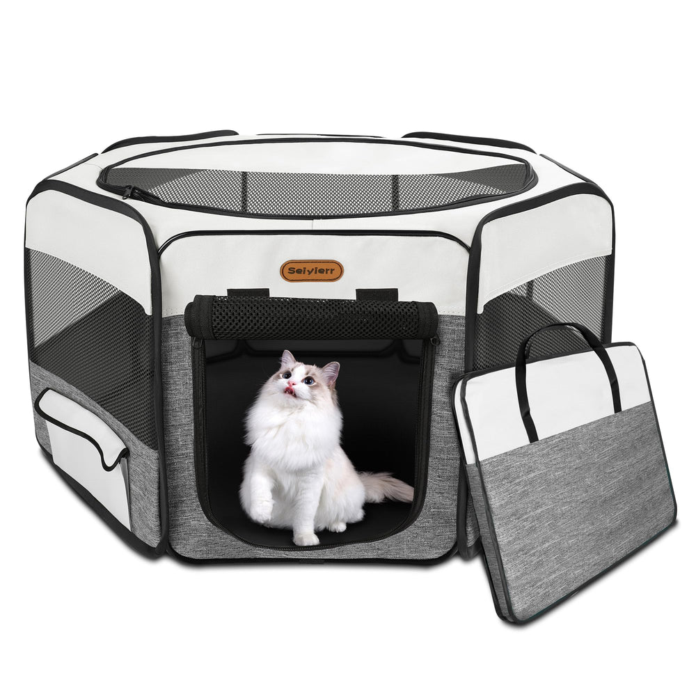 Seiyierr dog playpen setup shows quick unfold for instant pet safety
