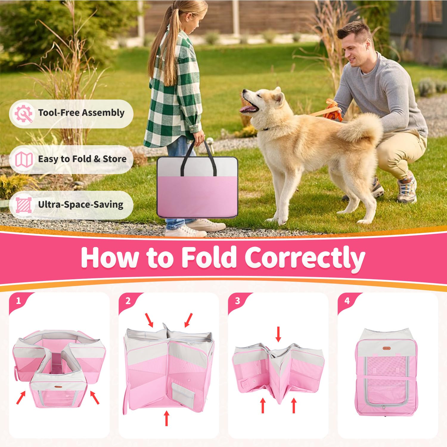 Seiyierr Dog Playpen side-pocket detail for storing essentials during trips.