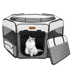 Seiyierr Puppy Playpen 45-Inch diameter shows spacious lounging area for pets.