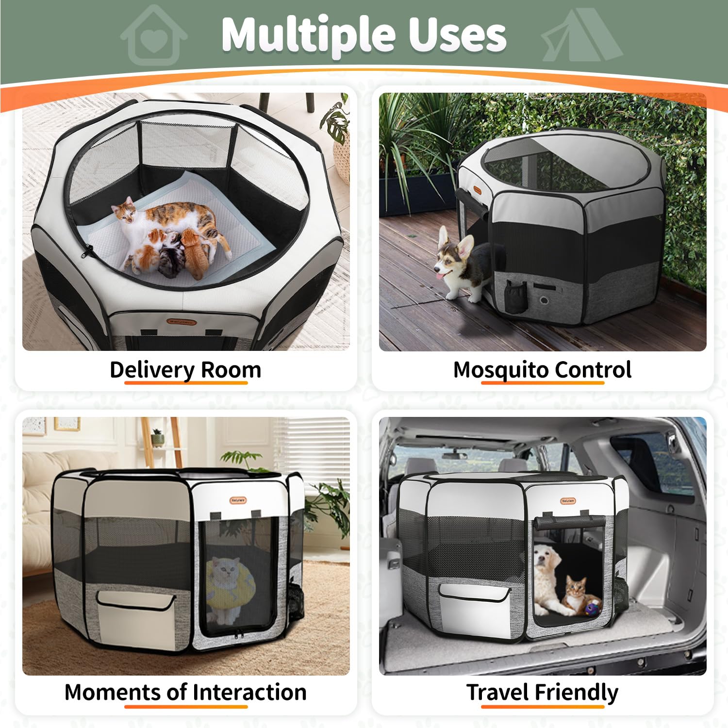 Seiyierr Puppy Playpen folds quickly into a compact carry bag for travel.