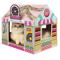 SEKAM Cardboard Cat House donut-front view provides cozy hideaway and play space