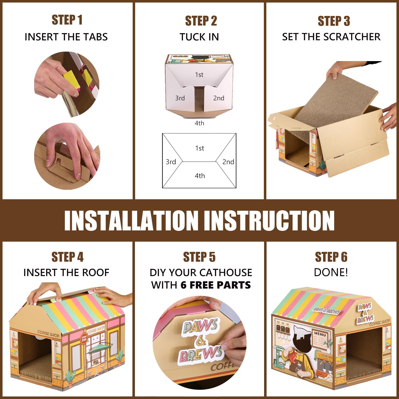 SEKAM Cardboard Cat House easy tool-free assembly for quick setup