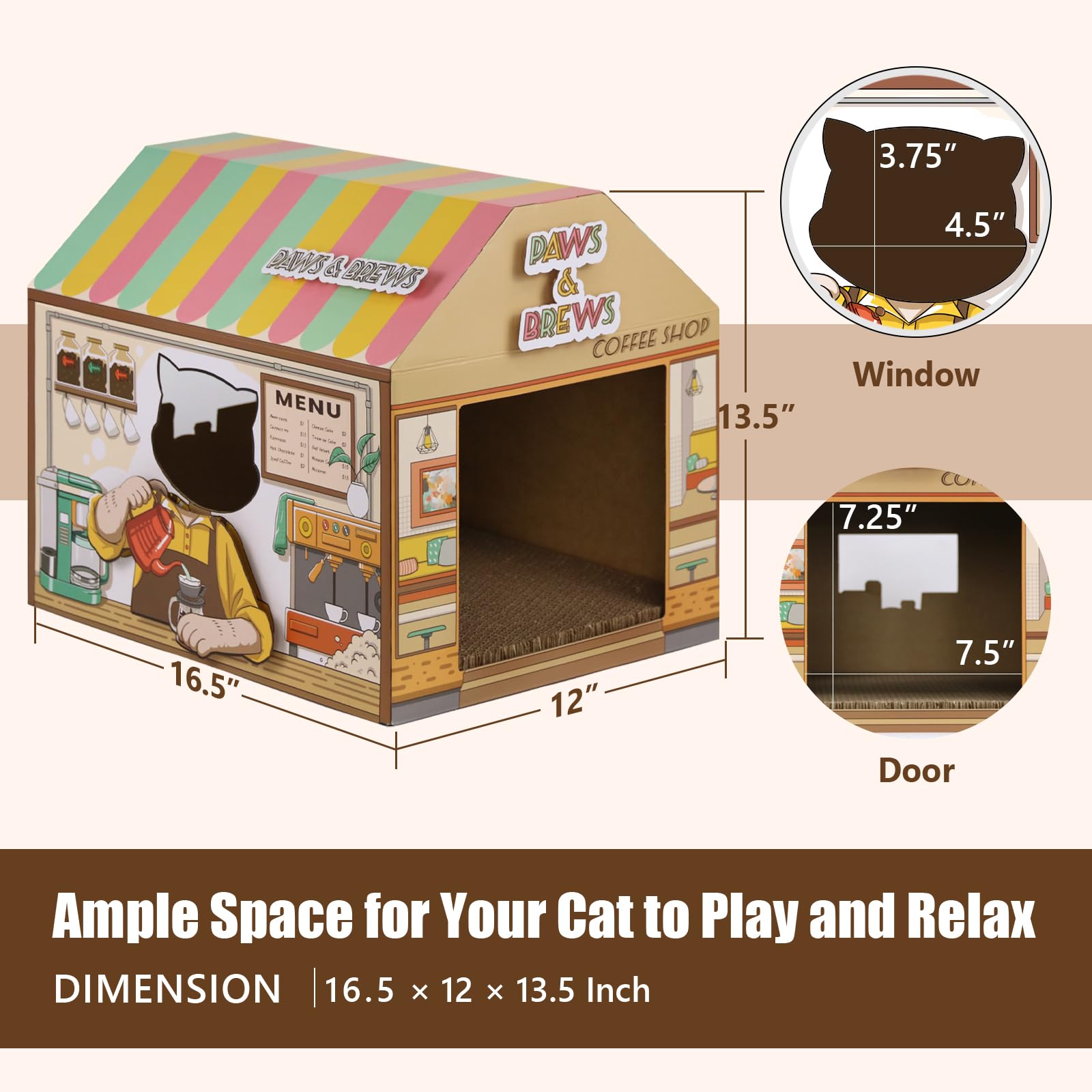 SEKAM Cardboard Cat House scratchboard removable close-up for paw grooming
