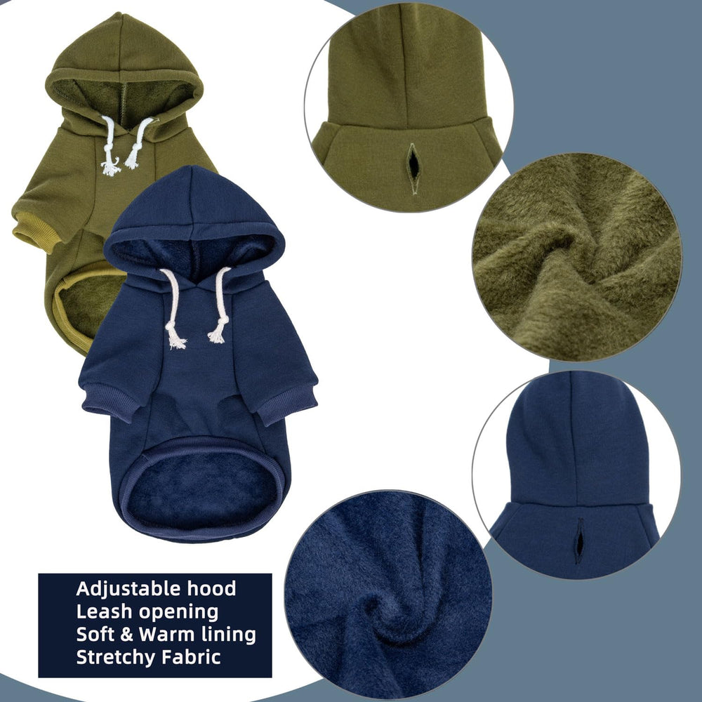 SEKUMDAN dog hooded sweater army green, back view highlights soft interior lining.