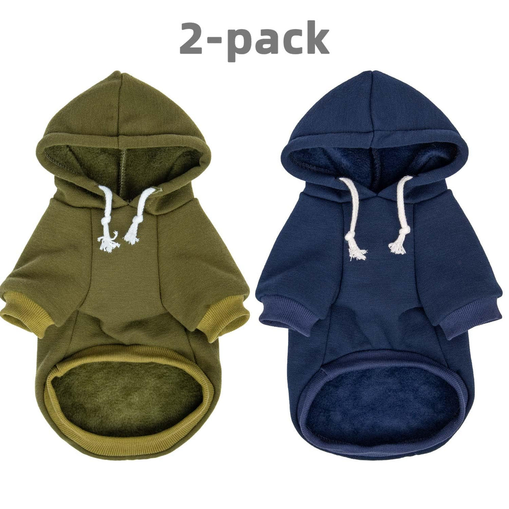SEKUMDAN dog hooded sweater navy, side view demonstrates snug fit for chilly outings.