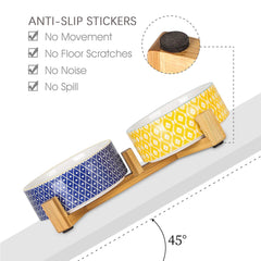 Selamica anti-slip wooden stand with pads keeps bowls in place during meals.
