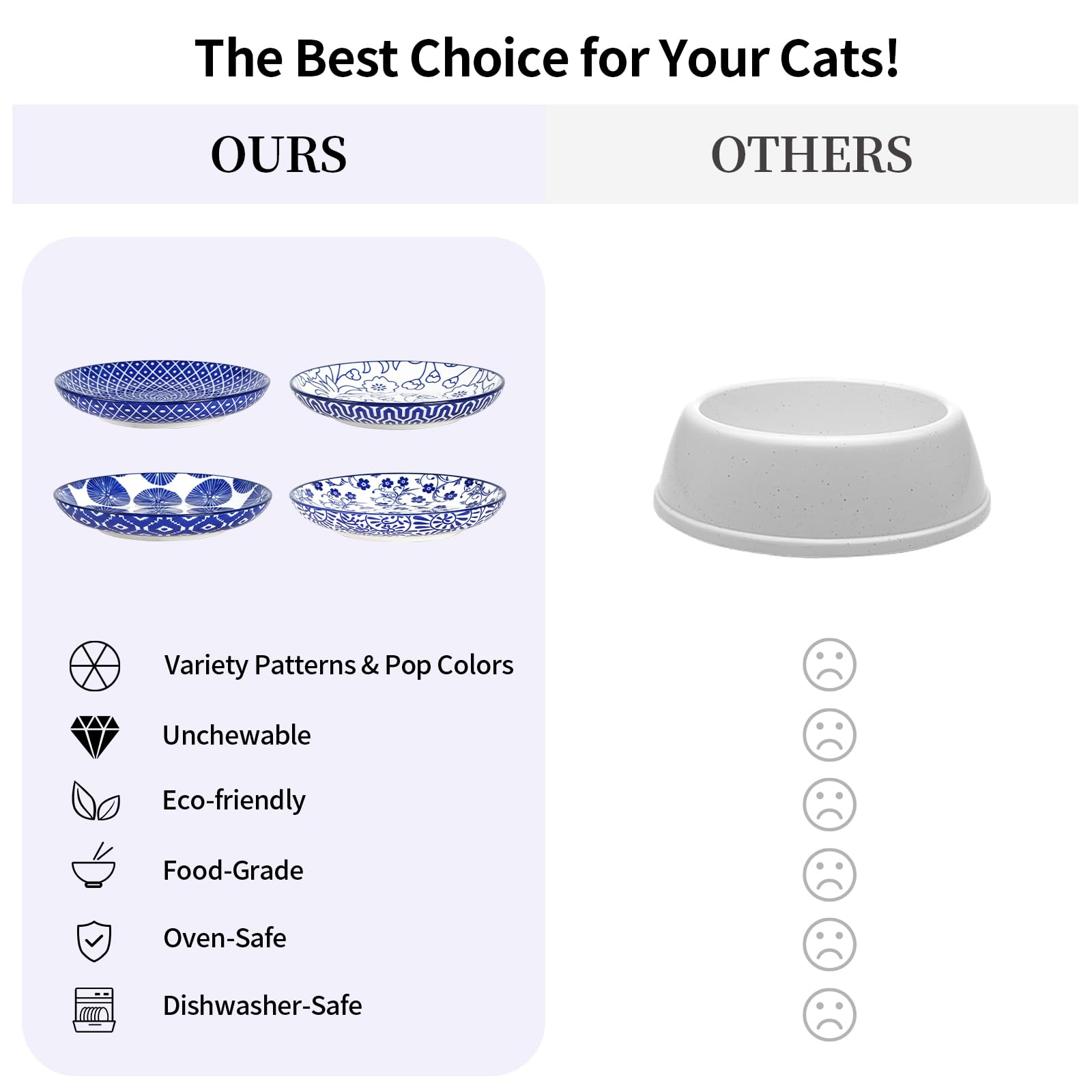 Selamica cat bowls feature a smooth glaze for simple cleanup.