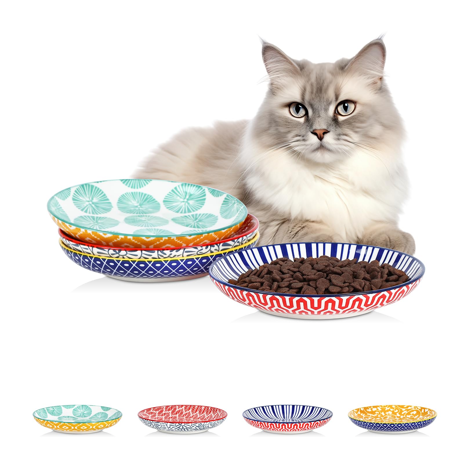 Selamica cat bowls set of four in assorted colors for multi-pet feeding