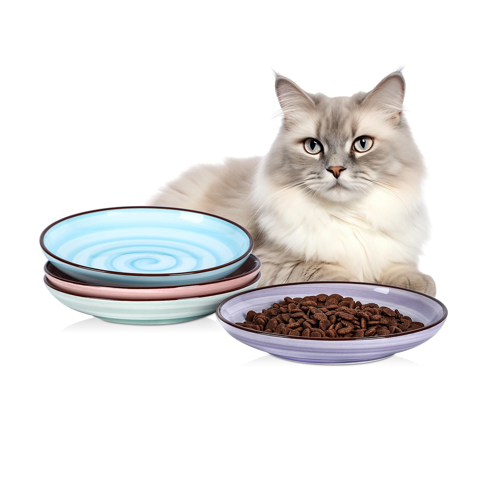 Selamica ceramic cat bowls set of four with swirl pattern for cheery dining.
