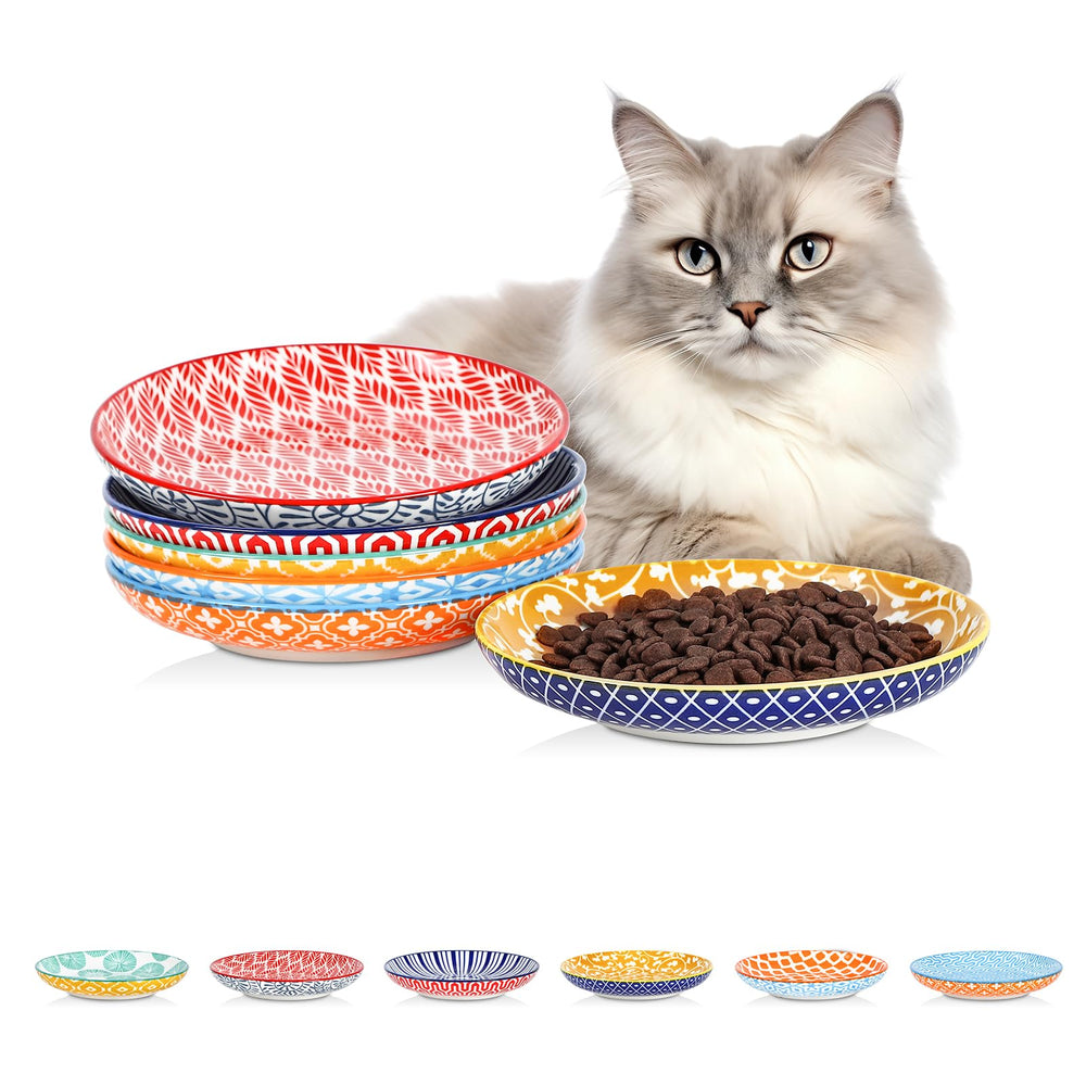 Selamica Ceramic Cat Bowls set of 6 in assorted colors for multiple pets
