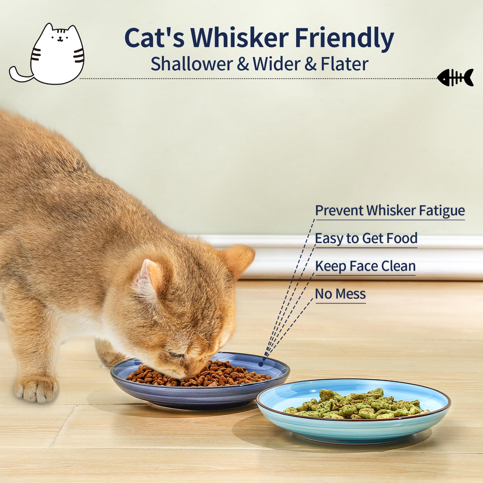 Selamica ceramic cat bowls wide shallow design facilitating whisker comfort