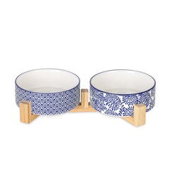 Selamica ceramic dog bowls with double bowls for separate food and water.