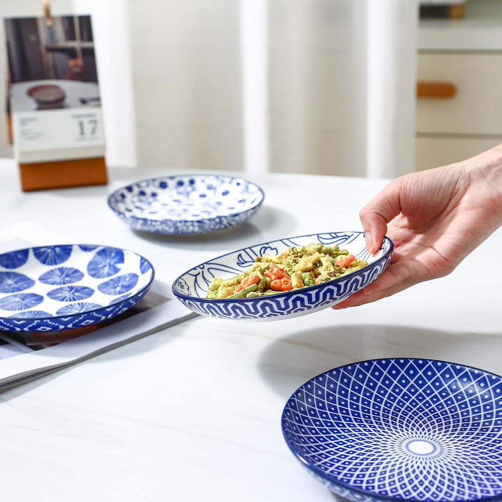 Selamica six-piece set close-up shows vibrant glaze and pattern.