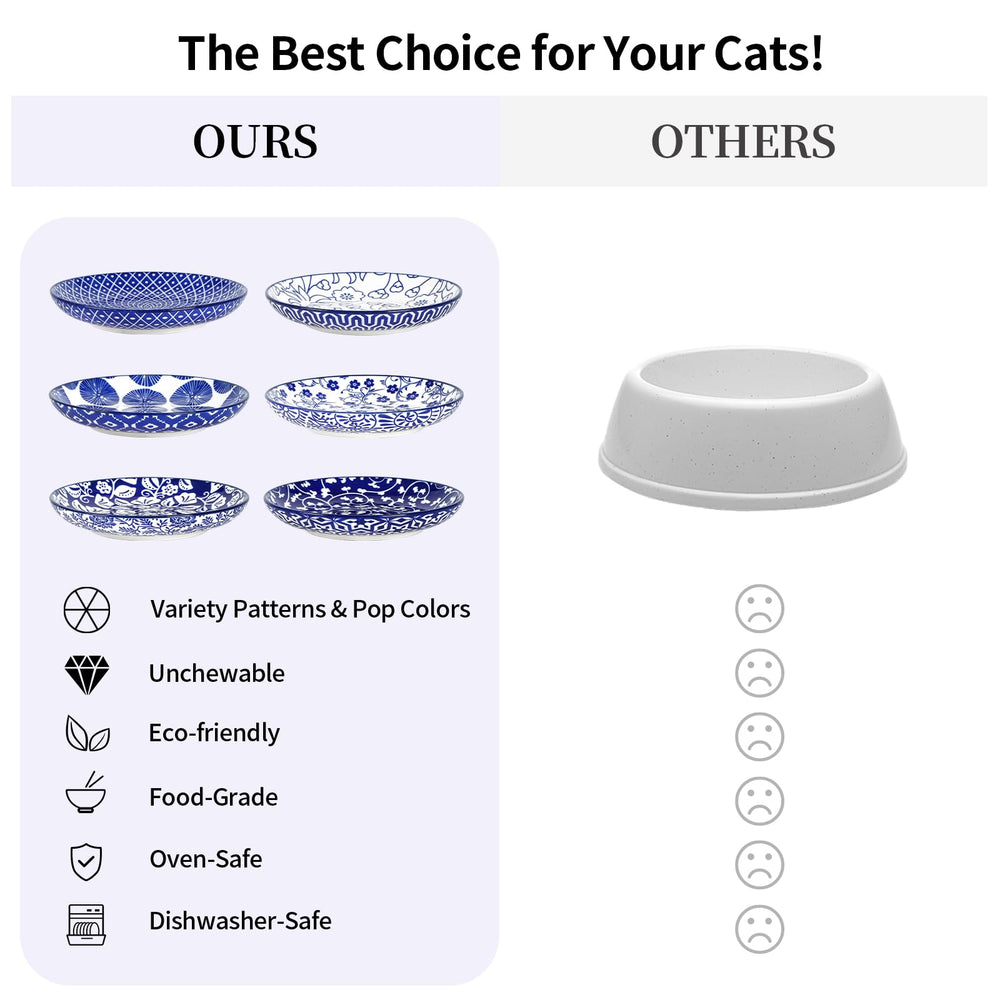 Selamica stackable cat bowls save kitchen storage space.