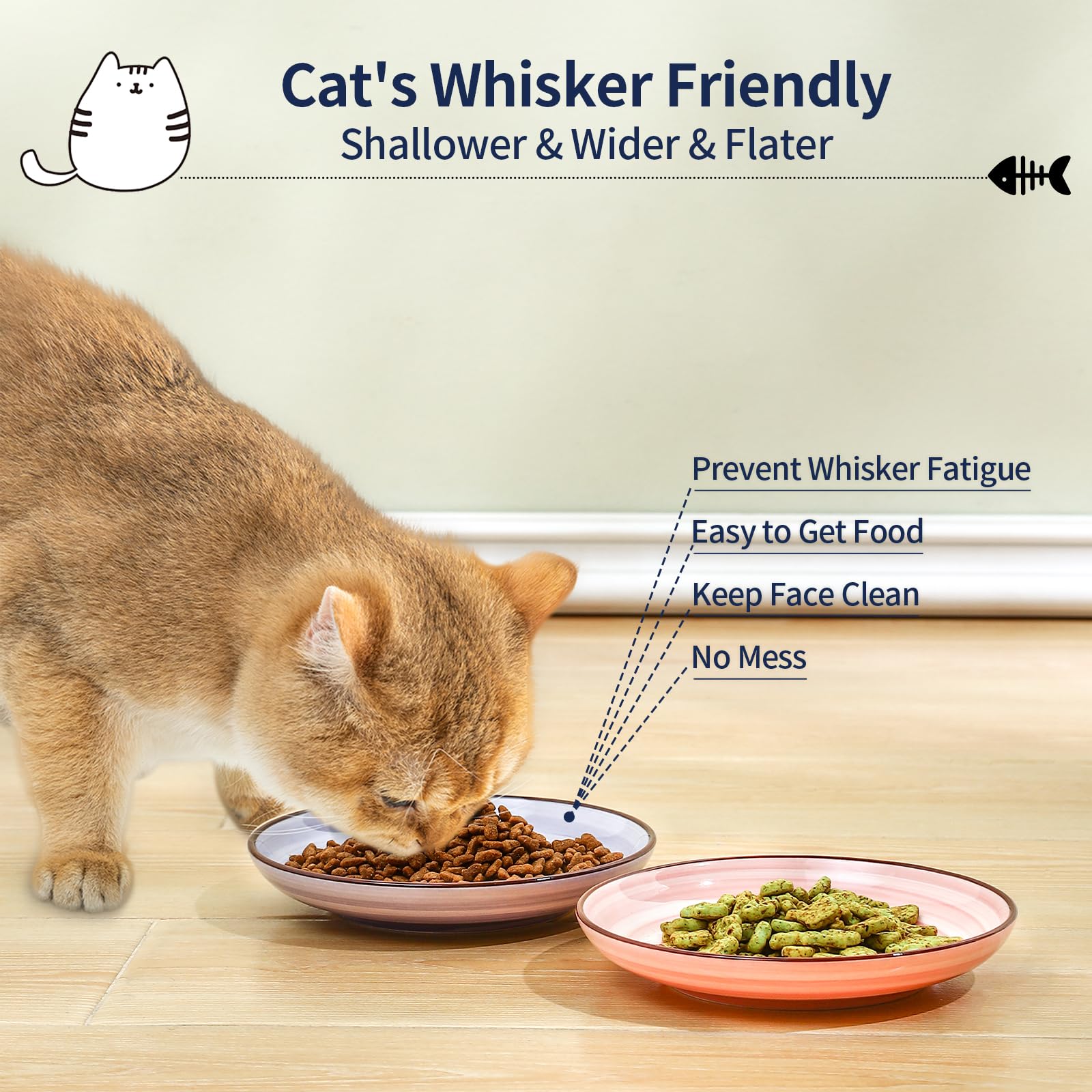 Selamica wide shallow 6-inch cat bowls designed to ease whisker fatigue.