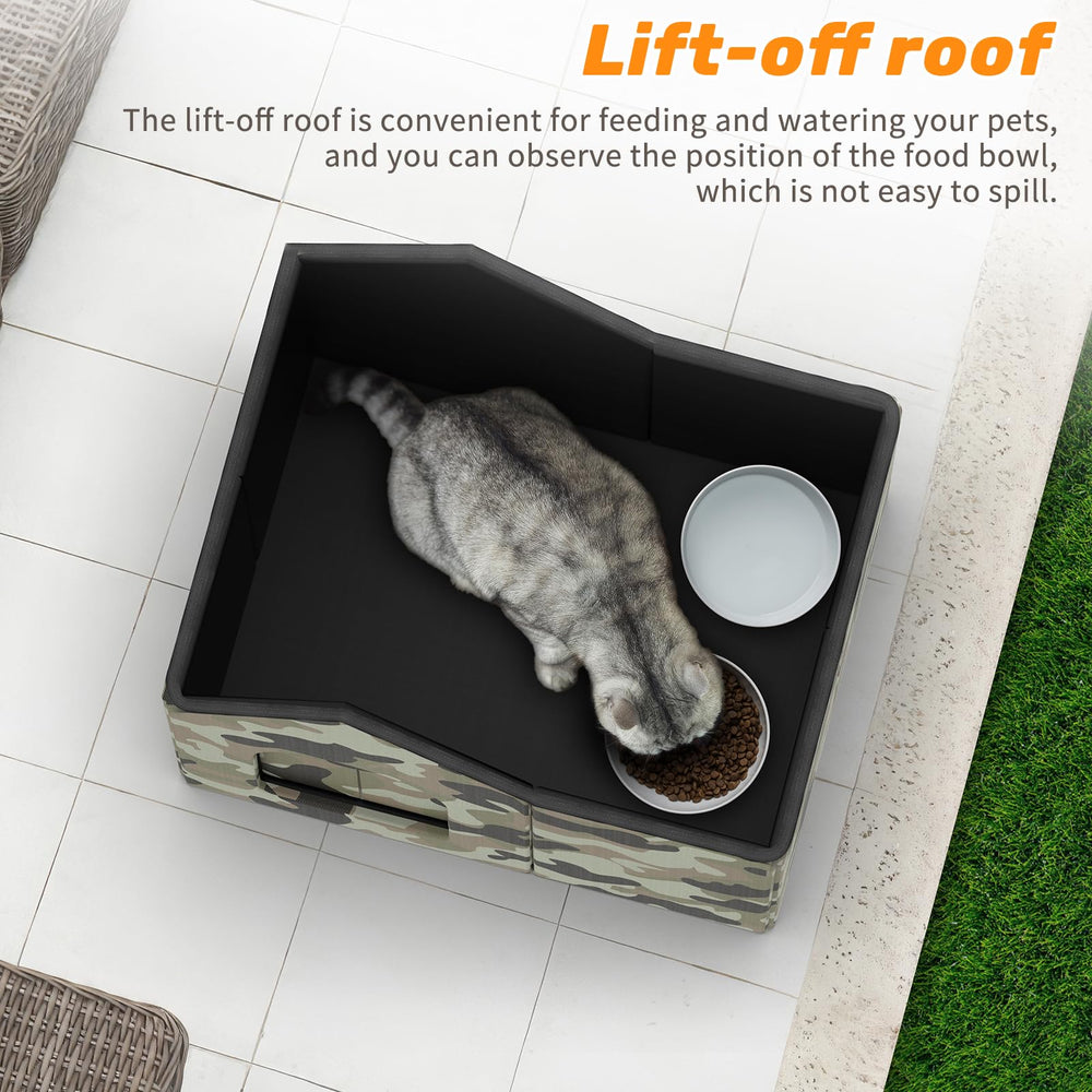 SELBATON Outdoor Cat House green interior with mat for comfy resting space
