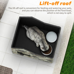 SELBATON Outdoor Cat House green interior with mat for comfy resting space