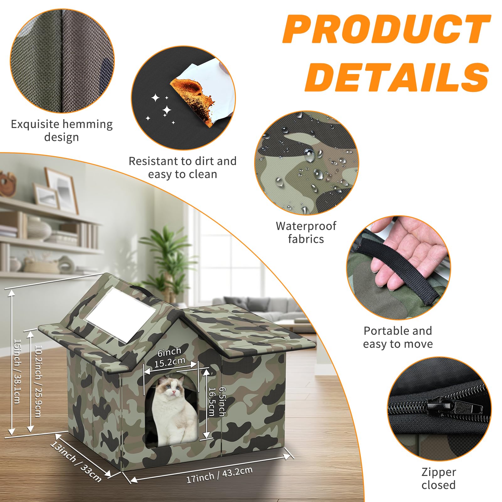 SELBATON Outdoor Cat House green open-door view highlighting weatherproof accessibility