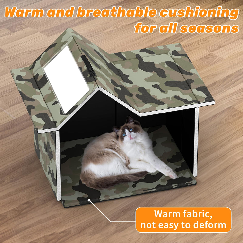 SELBATON Outdoor Cat House green ground plugs demonstrating wind stability