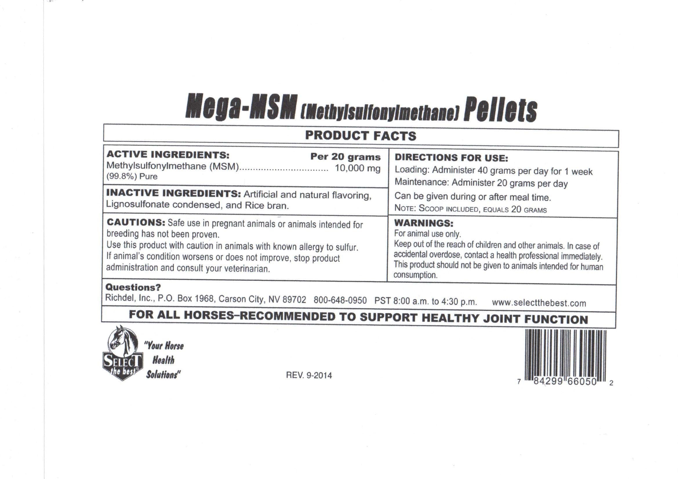 Select The Best Mega-MSM Pellets packaging emphasizes cost-efficient, ready-to-use supplementation.