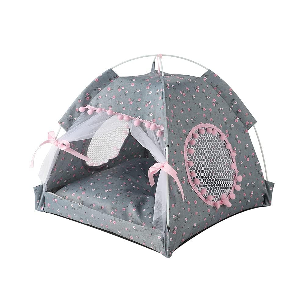 Selena cat bed tent gray-pink front view provides a cozy indoor retreat for pets.