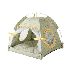Selena cat bed tent green-yellow front view for cozy naps