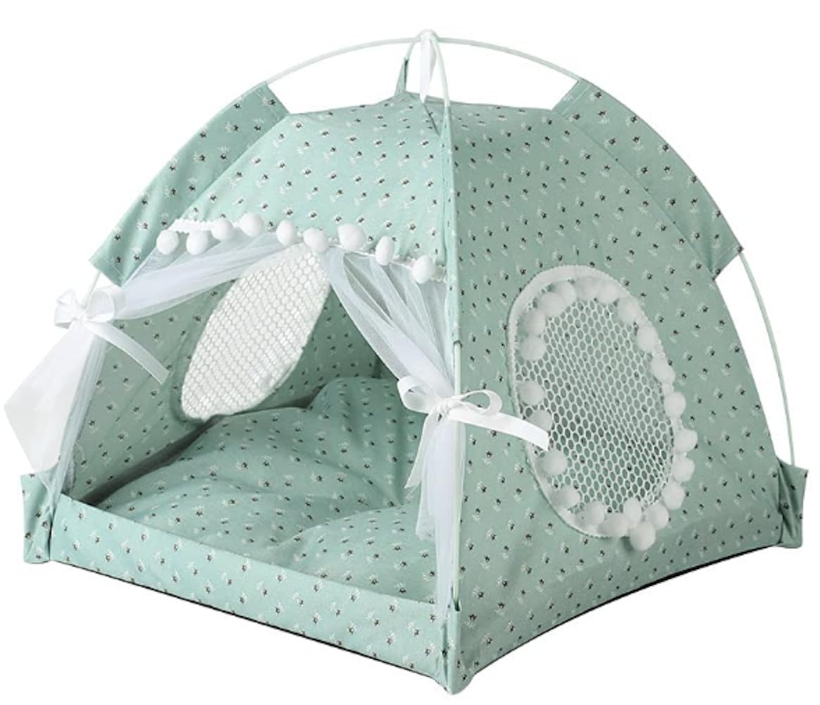 Selena cat bed tent with lace design for stylish, breathable hideaway.