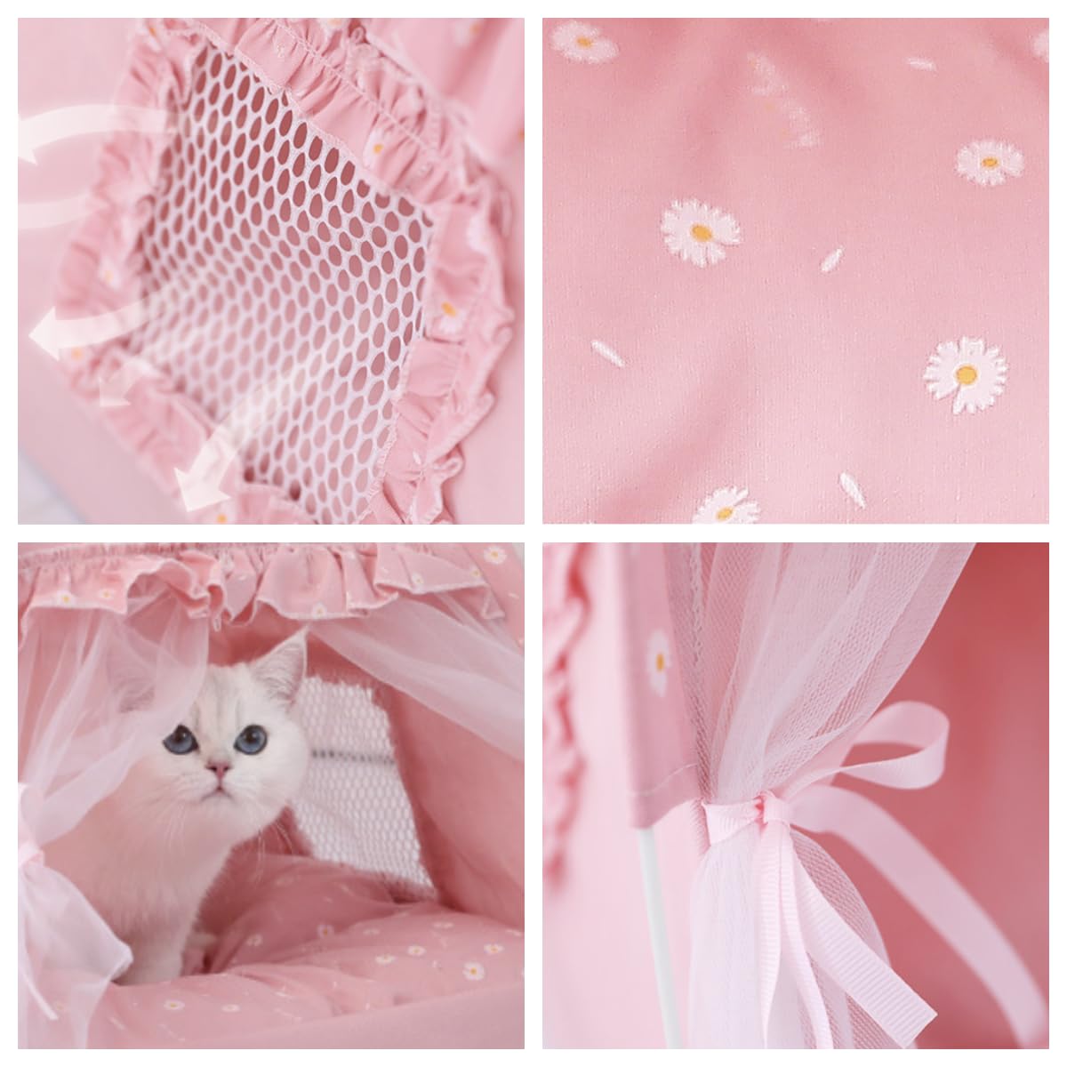 Selena cat bed tent side-entry shows easy access and whimsy.