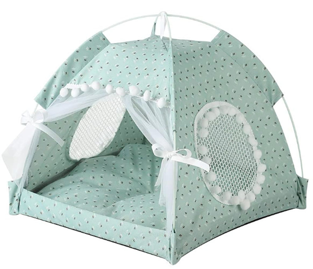 Selena cat bed tent mesh window enables breathable airflow for calm pets.