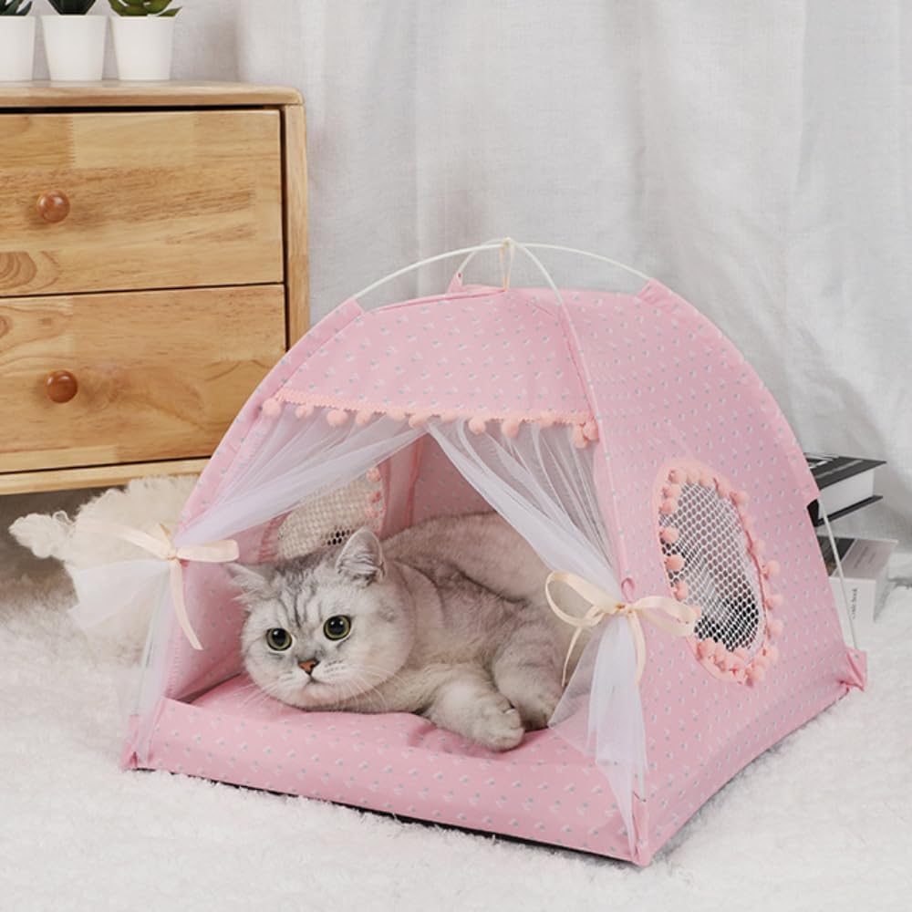 Selena Cat Bed Tent front view shows a cozy pink nest for small pets